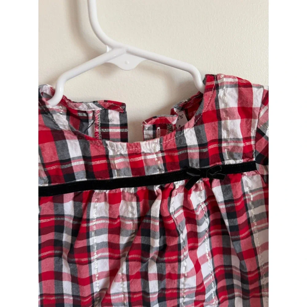 Carter's Baby Girls Red Black Plaid Holiday Top Silver Metallic Stripe 24 Months